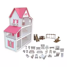 Casa Boneca Grande + 30 Mini Moveis + Parquinho Em Promoção