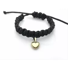 Pulsera De Hilo Negro Y Corazon Oro De 10k