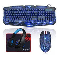 Combo Teclado Y Mouse Y Auriculares Led Bluefinger Gamer