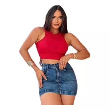  Cropped Regata Feminino Ribana Canelado Blogueira