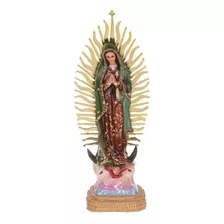 Virgen Guadalupe Ojos Cristal Corona Figura Resina 30cm.