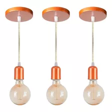 Kit 3 Pendentes Fio Cabo Vintage Retro Industrial E27 Cor Cobre 110v/220v