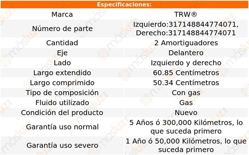 Kit 2 Amortiguadores Gas Del Mercedes-benz E320 03/05 Trw Foto 2