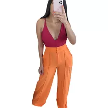 Calça Social Alfaitaria Pantalona Folgada Feminina