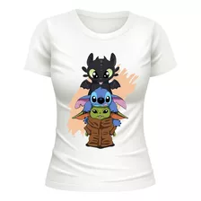 Camiseta Baby Look Stitch Personagens Amor Ohana