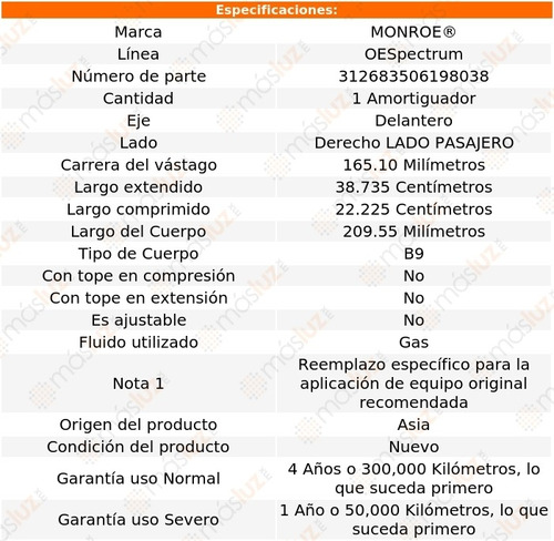 (1) Amortiguador Oespectrum Gas Pasajero Del Tracker 96/97 Foto 3