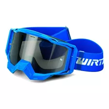 Antiparras Motocross Wirtz Element Plus + Enduro Atv Mtb Lente Espejado Silver Armazón Azul Talle Adulto