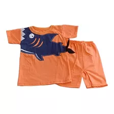 Conjunto Algodón Polera Y Short Tiburón / 18-24 Meses