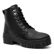 Bota Coturno Feminino Tratorado Básico Estiloso Preto