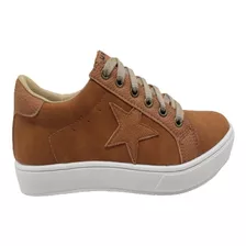 Zapatillas Mujer Modelo Jord Estrella Cuero Combinado Brandy