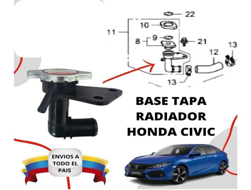 Base Tapa Radiador Honda Civic  Con Tapa/ Toma Agua Foto 3