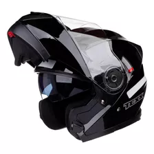 Capacete Gladiator Moto Texx Escamoteavel Articulado Robocop Viseira Solar Interna Cor Preto Brilhante Tamanho 58