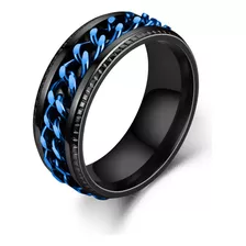 Anillo De Tungsteno Giratorio Estrés Y Ansiedad Azul/negro