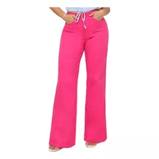 Calça Jeans Pantalona Wide Leg Cintura Alta Colorida Fem