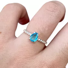 Anel Solitario Gota Azul Turquesa Em Prata 925