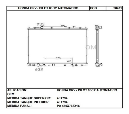 Radiador Honda Crv/pilot 08/12 Automatico Laminilla 16 Mm Foto 2