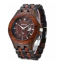 Reloj De Madera Bewell Para Hombre Fecha Analogica De Cuarzo