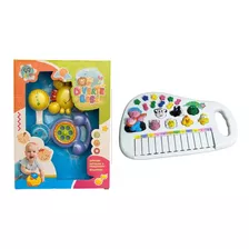 Piano Infantil Musical Educativo + Kit 3 Chocalhos Para Bebe