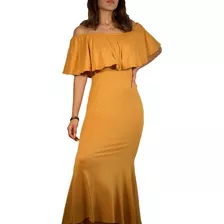 Elegante Maxi Vestido Campesino Diseño Strech Sirena 