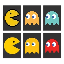 Kit 6 Quadros Pac Man Placas Decorativas Video Games