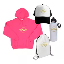 Combo Poleron Gorro Botella Bolso Mochila Wonder Mom