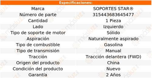 (1) Rep Soporte Trans Izq Cavalier V6 3.1l 90/94 S Star Foto 2