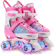 Patines Para Niñas Rosados Ajustables Luminosos Talla L