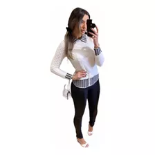 Blusa Sobreposição Manga Longa Em Tricô Lançamento Inverno