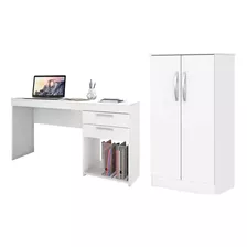 Escritório Com Mesa Office E Armário Alaska Notável Branco