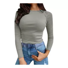 Camiseta Feminina Y De Outono, Manga Comprida, Elástica, Jus