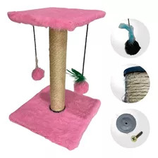 Arranhador De Gatos C/ Brinquedo Guizo Poste Sisal Natural Cor Rosa