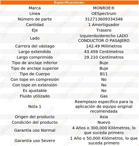 1) Amortiguador Oespectrum Gas Izq/der Tras Sorento 11/13 Foto 3