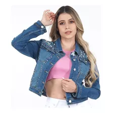 Chaqueta De Jean Para Dama Con Pedrería De Colores Rosa8488