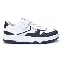 Zapatilla Blanca Y Negra Con Velcro Noa Niños Atomik Color Blanco - Negro Diseño De La Tela Liso Talle 30 Ar