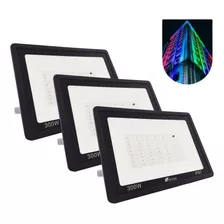 Kit 3 Refletores De Led Holofote Rgb 300w Colorido Controle