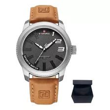 Reloj Naviforce Social Para Hombre, Correa De Piel De Color Marrón Claro