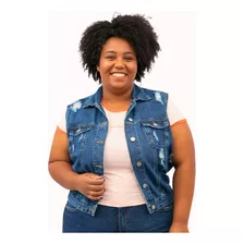 Colete Feminino Jeans Com Bolsos Plus Size Receba Rápido