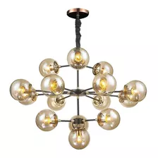 Lustre Pendente Fiati Metal Preto Dourado 15 Lâmpadas 70cm 110v/220v