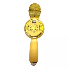 Micrófono Karaoke Tws Bt Con Luz Disco Dorado