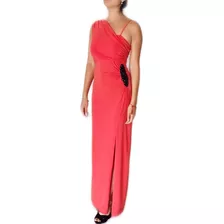 Vestido Coral Con Piedras Negras Red Carpet