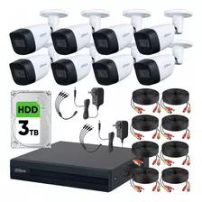 Dahua Kit De Video Vigilancia 8 Cámaras Metálicas 2 Mp Micrófono Hdd De 3 Tb + Accesorios Cámaras De Seguridad Con Detección De Movimento Y Alta Resolución