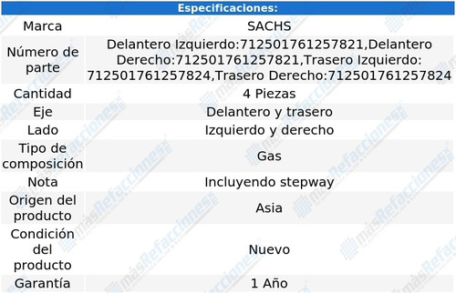 Kit 4 Amortiguadores Gas Renault Sandero 10-11 Sachs Foto 2