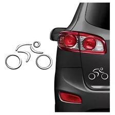 Emblema Adesivo Ciclista Prata Decorativo P/ Carro