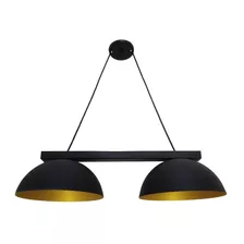 Pendente Duplo Led Ônix Preto E Dourado Meia Esfera Moon