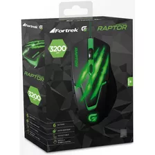  Mouse Gamer Usb 3200dpi Raptor Preto/verde Fortrek Cor Verde