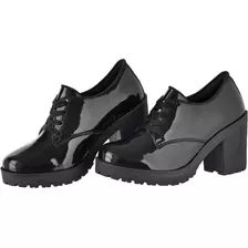 Sapato Feminino Salto Tratorado Verniz Cr Shoes 1710