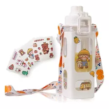 Botella De Agua Portátil Para Niños Kawaii Capacidad 900 Ml Color Blanco