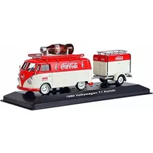 1960 Volkswagen T1 Kombi Van Con Remolque Rojo Y Crema Coca 