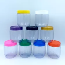 20 Pote Plástico 250g Cristal Vazio Com Tampas Coloridas