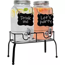 Glass Drink Dispenser With Stand - Set Of 2-1 Gallon Gl...